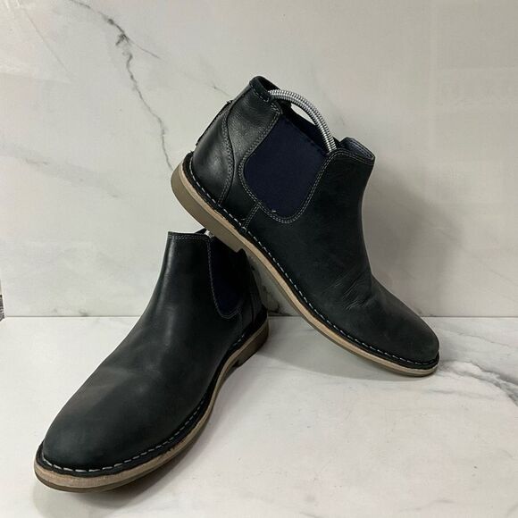 STEVE MADDEN Navy Blue Leather Ankle Boot - Picture 1 of 10